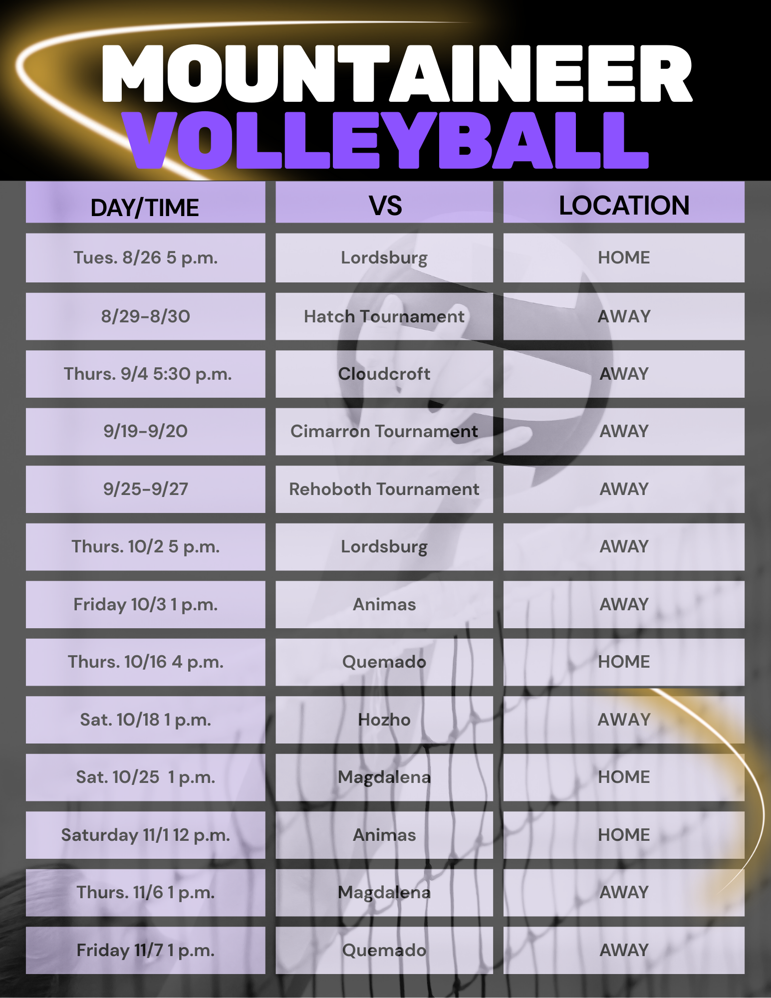 Volleyball Schedule